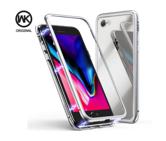 Θήκη Premium Magnetic 360° WK Ασημί με Διάφανη Πλάτη - iPhone 7/8