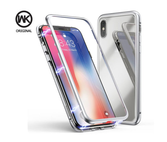 Θήκη Premium Magnetic 360° WK Ασημί με Διάφανη Πλάτη - iPhone X/Xs
