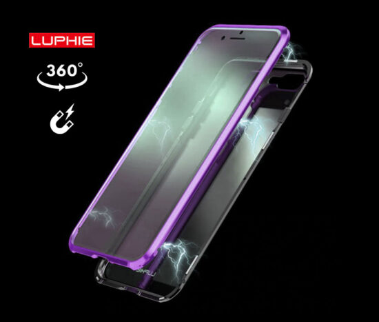 Θήκη 360° Magnetic DUAL Glass LUPHIE Μωβ / Μαύρη - iPhone X/Xs