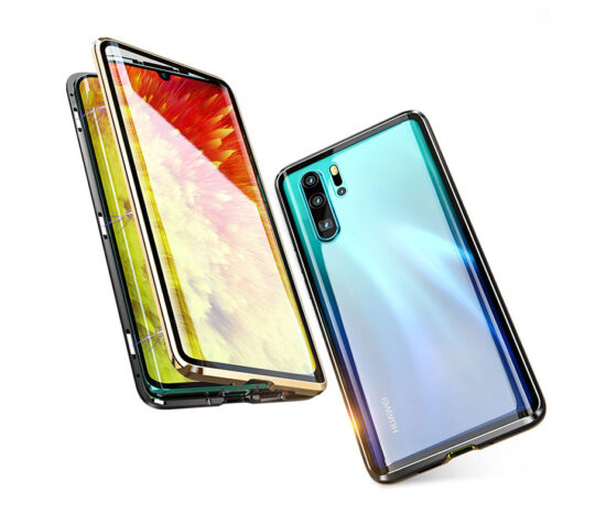 Θήκη 360° Μαγνητική DUAL Glass LUPHIE Χρυσή/Μαύρη - Huawei P30 PRO