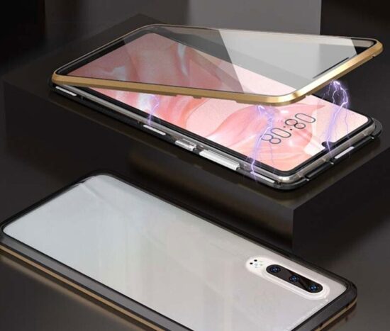Θήκη 360° Μαγνητική DUAL Glass LUPHIE Χρυσή/Μαύρη - Huawei P30