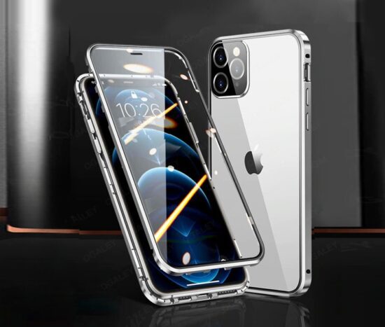 Θήκη 360° Μαγνητική DUAL Glass Ασημί + Camera Lens - iPhone 12 PRO