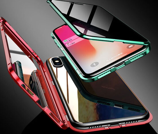 Θήκη Φιμέ 360° Dual Μαγνητική Anti-Spy Ασημί - iPhone X/XS