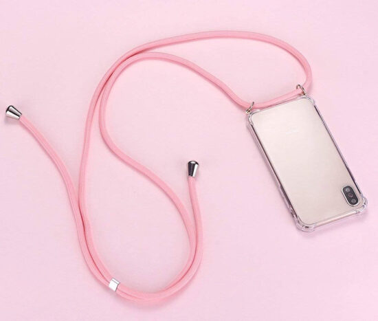 Θήκη Nude Διάφανη Σιλικόνης με Strap Κορδόνι Ροζ – iPhone X/Xs