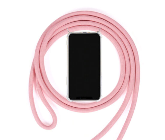 Θήκη Nude Διάφανη Σιλικόνης με Strap Κορδόνι Ροζ – iPhone X/Xs