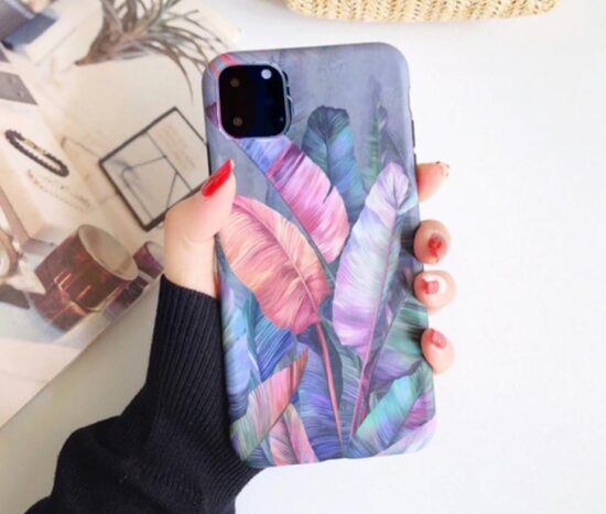 Θήκη Purple Tropical Leaf Print + ΔΩΡΟ Tempered Glass – iPhone 11