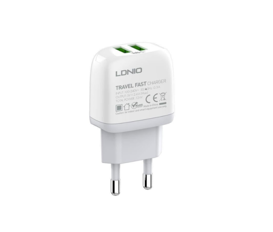 LDNIO Φορτιστής Πρίζας USB 2 Θέσεων 5V 2.4A & Καλώδιο Micro-USB