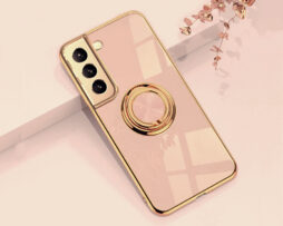 Θήκη Retro Elegance Rose Gold με Holder Metallic Ring + 9H Tempered Glass - Samsung Galaxy S22 ULTRA