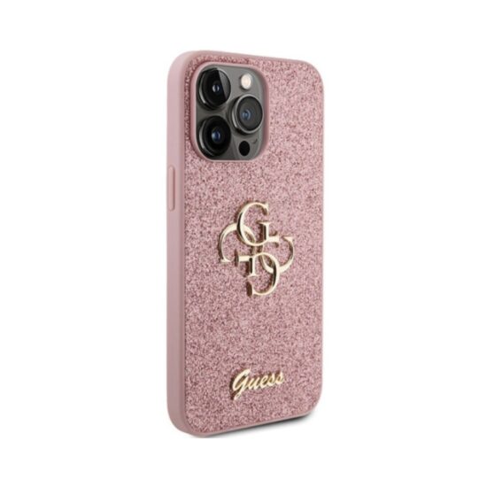 Θήκη GUESS Glitter Άκαμπτη με Λογότυπο Ροζ - iPhone 15 PRO MAX