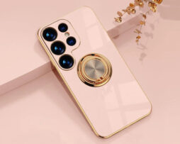 Θήκη Retro Elegance Pink με Holder Metallic Ring + 9H Tempered Glass - Samsung Galaxy S23 ULTRA