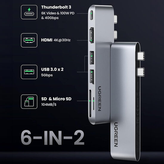 Ugreen CM380 Docking Station με Διπλό USB-C HDMI 4K PD