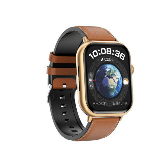 SmartWatch με Bluetooth Κλήση, Λειτουργίες HRV-MET & Δερμάτινο Καφέ Λουράκι ITR-TKYG44 Χρυσό