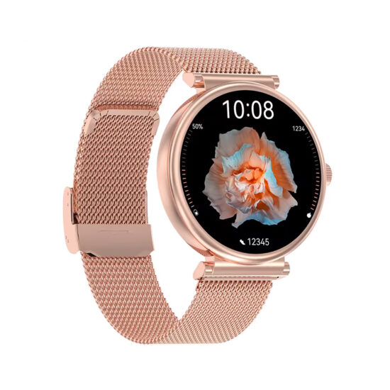 SmartWatch με Bluetooth Κλήση, Amoled Οθόνη & Ανοξείδωτο Mesh Λουράκι + ΔΩΡΟ Λουράκι Σιλικόνης ITR-TKY09 Χρυσό